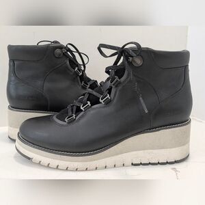Cole Haan Women Waterproof Zerogrand Black Leather  City Lace Up Wedge Size 11B